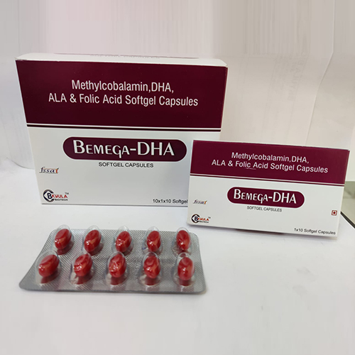 Product Name: Bemega DHA, Compositions of Bemega DHA are Methylcobalmin,DHA,ALAand  Folic acid Softgel Capsules - Bkyula Biotech