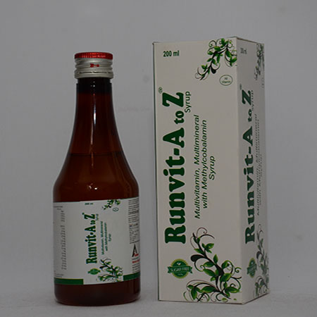 Product Name: RUNVIT A2Z, Compositions of RUNVIT A2Z are Multivitamin, Multimineralwith Methylcobalamin  Syrup - Alencure Biotech Pvt Ltd