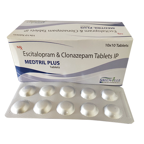 Product Name: Medtril Plus, Compositions of Medtril Plus are Escitalopram & Clonazepam Tablets IP - Medville Healthcare