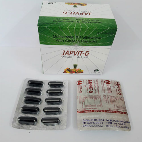 Product Name: Japvit G, Compositions of Japvit G are Multivitamin & Multiminerals with ginsang cap - Leegaze Pharmaceuticals Private Limited