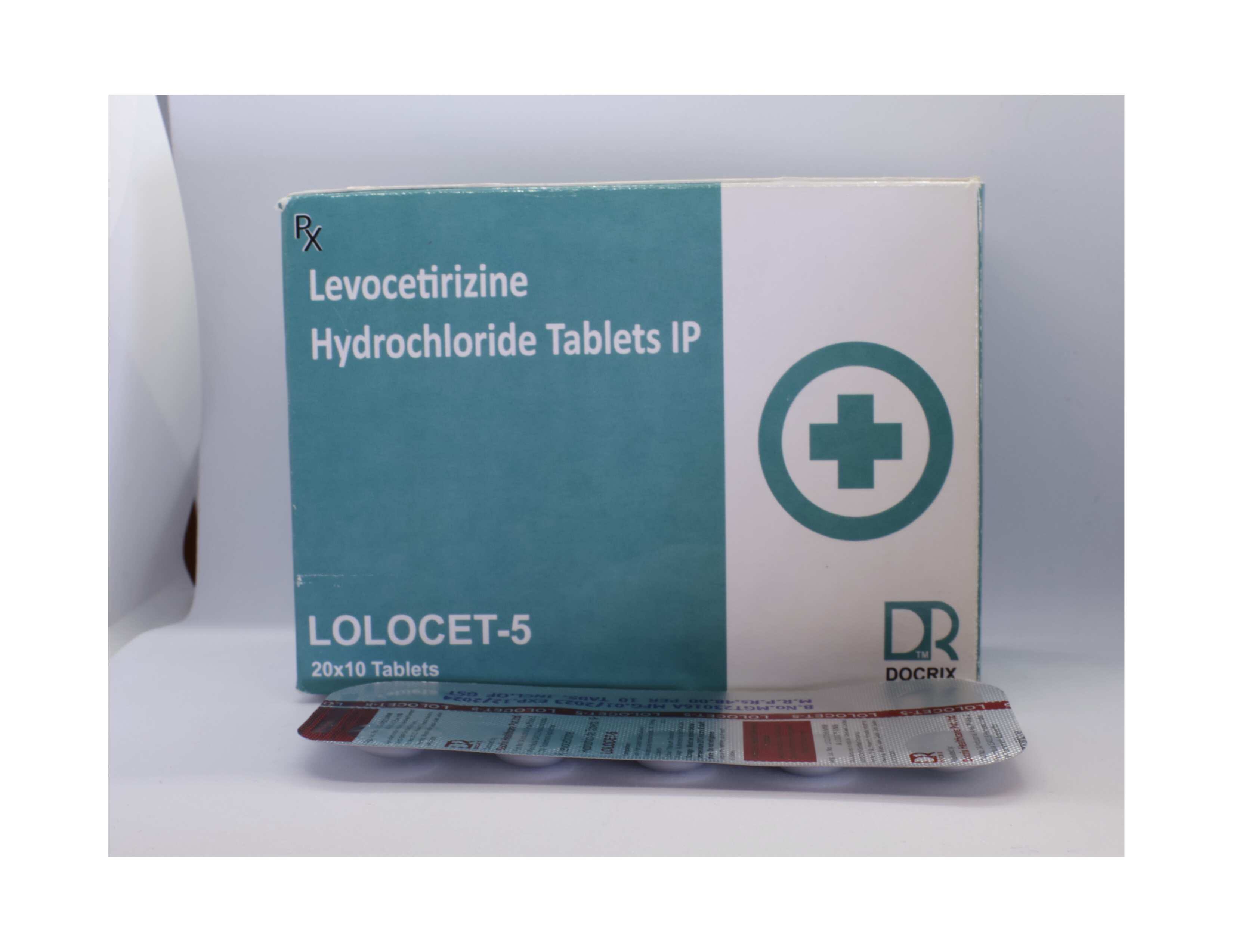 Product Name: Lolocet 5, Compositions of Lolocet 5 are Levocetirizine  Hydrochloride Tablets IP - Docrix Healthcare