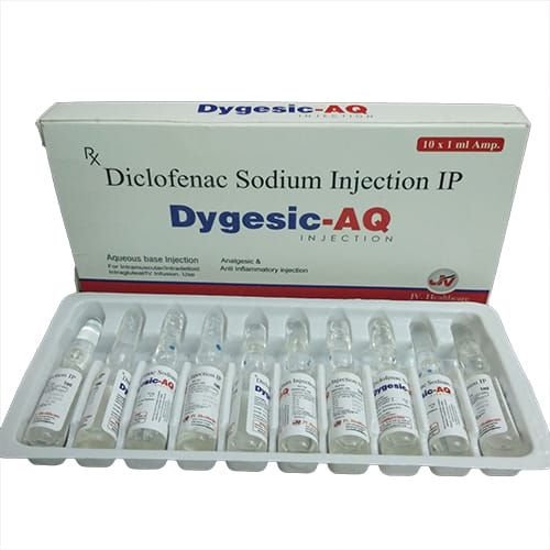 Product Name: DYGESIC AQ Injection, Compositions of DYGESIC AQ Injection are Diclofenac Sodium75mg  - JV Healthcare