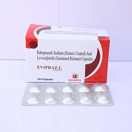 Product Name: Evipraz L, Compositions of Evipraz L are Rabeprazole Sodium (Enteric Coated) And Levosulpiride (Sustained Release) Capsules - Eviza Biotech Pvt. Ltd