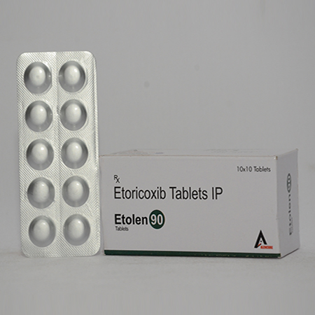 Product Name: ETOLEN 90, Compositions of ETOLEN 90 are Etoricoxib Tablets IP - Alencure Biotech Pvt Ltd