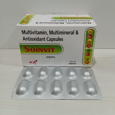 Product Name: Soinvit, Compositions of Soinvit are Multivitamin, Multimineral & Antioxidant Capsules - Soinsvie Pharmacia Pvt. Ltd