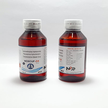 Product Name: Noxcuf DX, Compositions of Noxcuf DX are Dextromethopharphon Hydrobromide , phenylephrine Hydrochloride  And Chloropheniramine Maleate Syrup - Noxxon Pharmaceuticals Private Limited