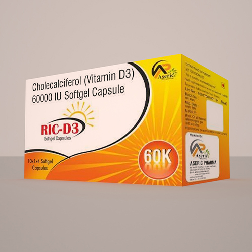 Product Name: Ric D3, Compositions of are Cholecaciferol 60000 IU Softgel Capsule - Aseric Pharma