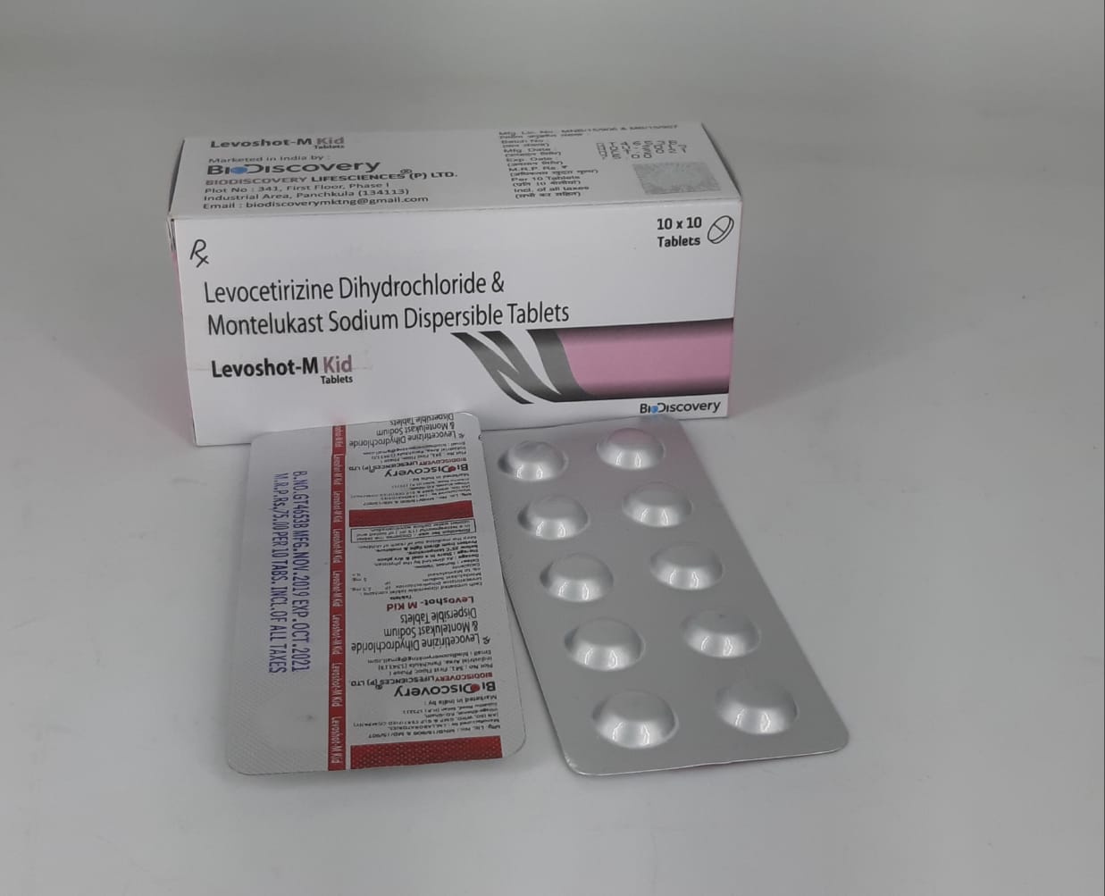 Product Name: Levoshot M, Compositions of Levocetrizine Dihydrochloride & Montelukast Sodium Dispresable Tablets are Levocetrizine Dihydrochloride & Montelukast Sodium Dispresable Tablets - Biodiscovery Lifesciences Pvt Ltd