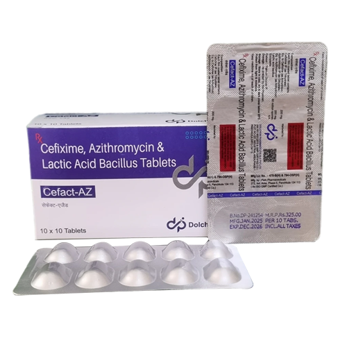 Product Name: Cefact AZ, Compositions of Cefact AZ are Cefixime, Azithromycin & Lactic Acid Bacillus Tablets - Dolchem Pharmaceuticals Private Limited