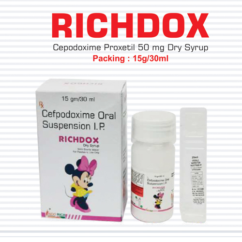 Product Name: Richdox, Compositions of Richdox are Cefpodoxime Oral Suspension IP - Pharma Drugs and Chemicals