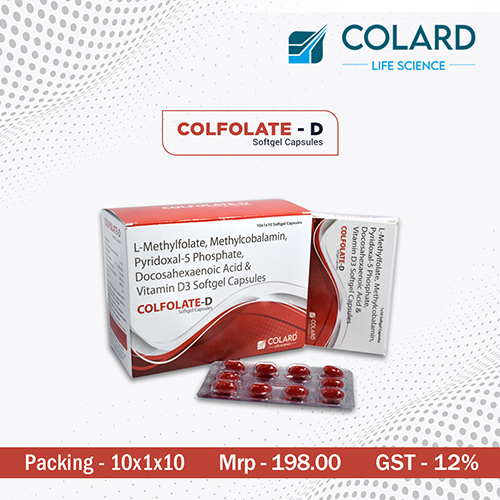 Product Name: COLFOLATE   D, Compositions of COLFOLATE   D are L - Methylfolate, Methylcobalamin, Pyridoxal-5 Phosphate, Docosahexaenoic Acid & Vitamin D3 Softgel Capsules - Colard Life Science