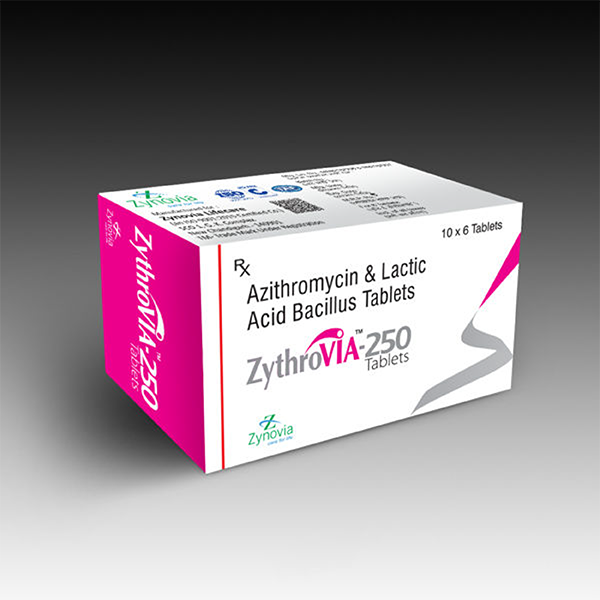 Product Name: Zythrovia 250, Compositions of Zythrovia 250 are Azithromycin & Lactic Acid Bacillus tablets - Zynovia Lifecare