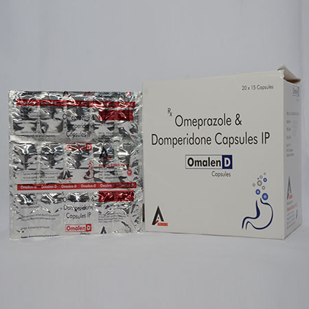 Product Name: OMALEN D, Compositions of OMALEN D are Omeprazole & Domperidone Capsules IP - Alencure Biotech Pvt Ltd