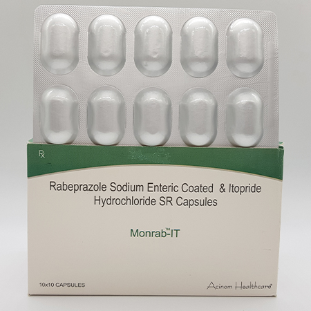 Product Name: Monrab IT, Compositions of Monrab IT are Rabeprazole Sodium Enteric Coated and Itopride Hydrochloride SR Capsules - Acinom Healthcare