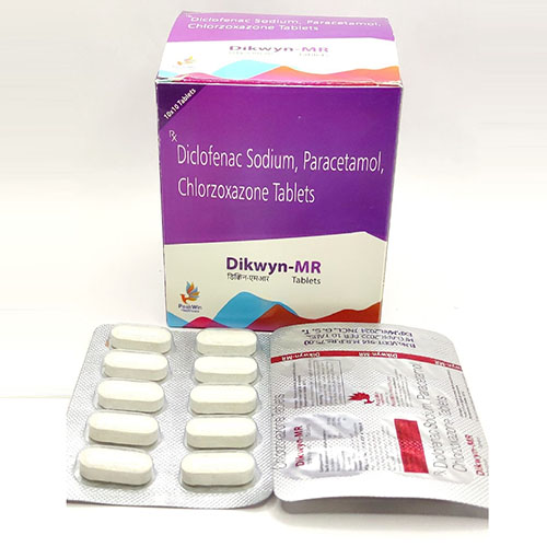 Product Name: Dikwyn MR, Compositions of Dikwyn MR are Diclofenac Sodium,Paracetamol,Chlorzoxazone Tablets - Peakwin Healthcare