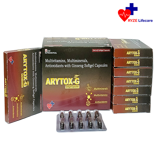 Product Name: ARYTOX G, Compositions of ARYTOX G are Mulitvitamins, Multiminerals, Antioxidants with Ginseng Softgel Capsules - Ryze Lifecare