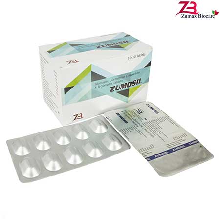 Zumosil are Silymarine 140mg, L-Carnitine Tartrate 5000mcg, L-Ornithine 5000mcg, Glutathione 1500mcg, Folic Acid 1mg,  Iron 3mg, Vitamin B-Complex. - Zumax Biocare