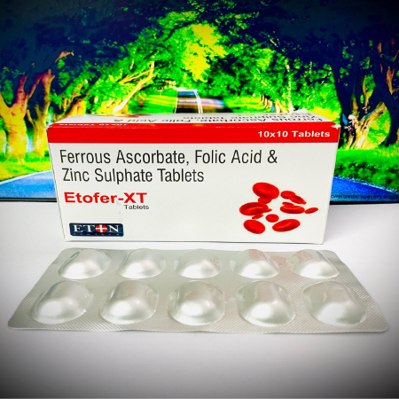 Product Name: Etofer XT, Compositions of Etofer XT are Ferrous Ascorbate,Folic Acid & Zinc Sulphate Tablets - Eton Biotech Private Limited