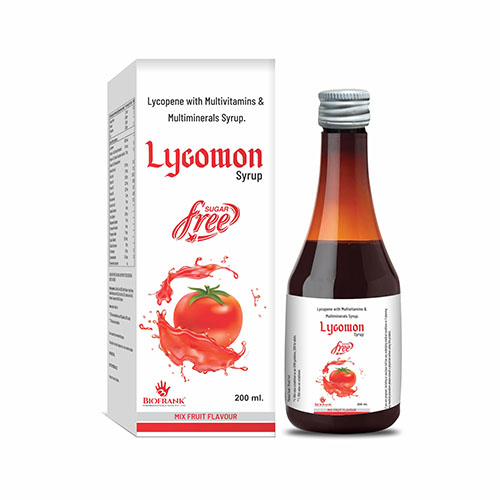 Product Name: Lycomon Syrup, Compositions of Lycomon Syrup are Lycopene with Multivitamins & Multiminerals Syrup - Biofrank Pharmaceuticals (India) Pvt. Ltd