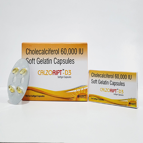 Product Name: Calzoript D3, Compositions of Calzoript D3 are Cholecalciferol 60,000 IU Soft Gelatin capsules - Kript Pharmaceuticals