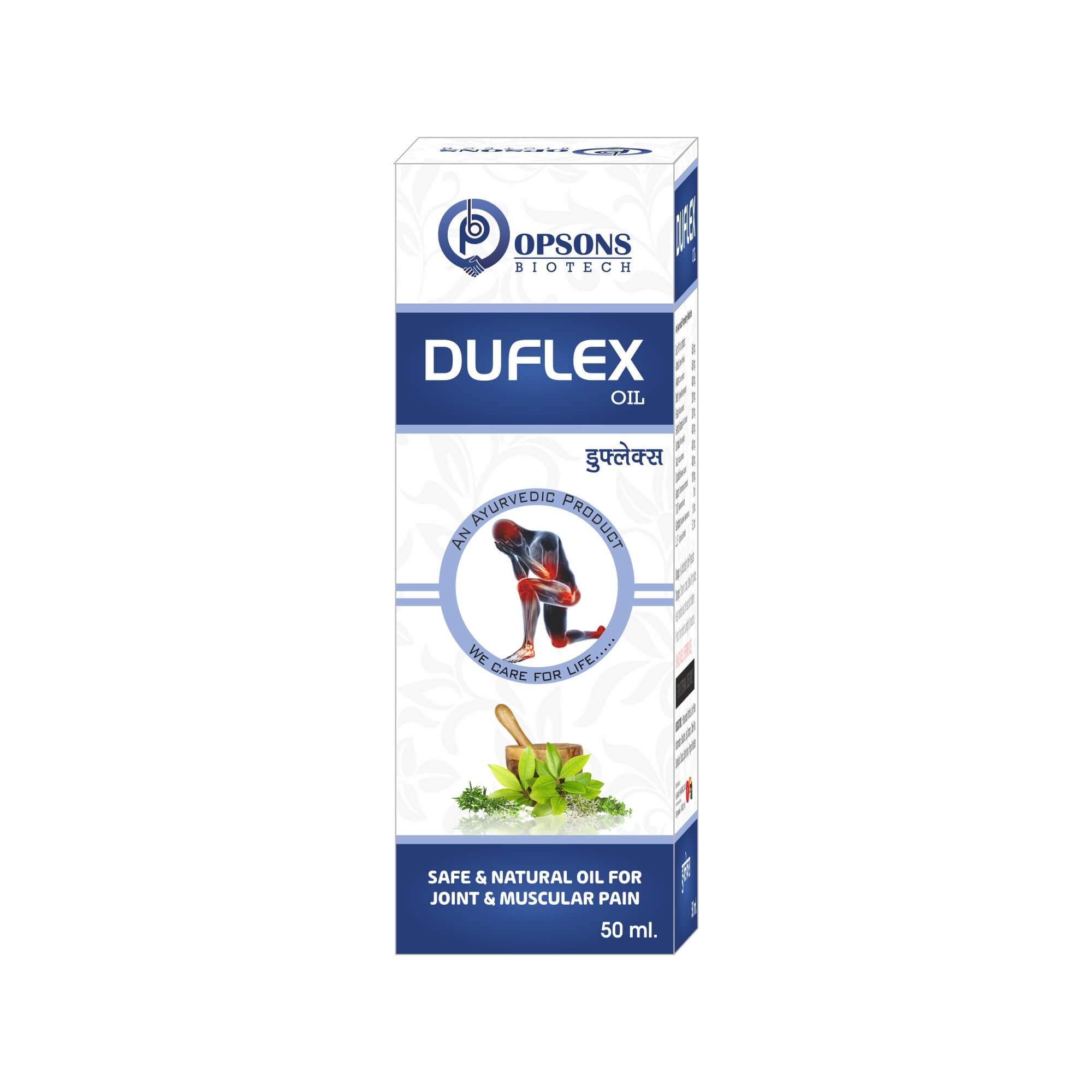 Product Name: Duflex, Compositions of Duflex are Safe & Natural Oil For Joint & Muscular Pain - Opsons Biotech