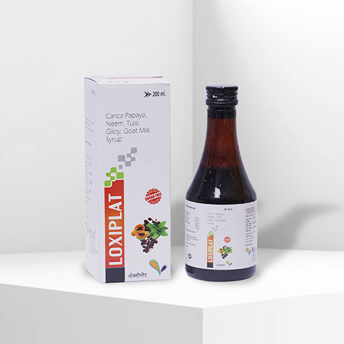Product Name: Loxiplat, Compositions of Loxiplat are Carica Papaya  Giloy,Goat Milk and Tulsi Syrup - Velox Biologics Private Limited