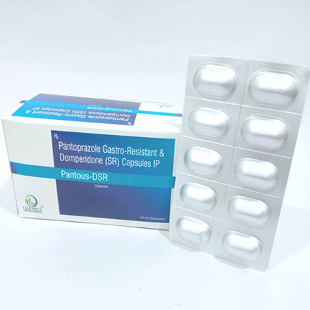 Product Name: PANTOUS DSR, Compositions of PANTOUS DSR are Pantoprazole Gastro-resistant & Domperidone (SR) Capsules IP - Ozenius Pharmaceutials
