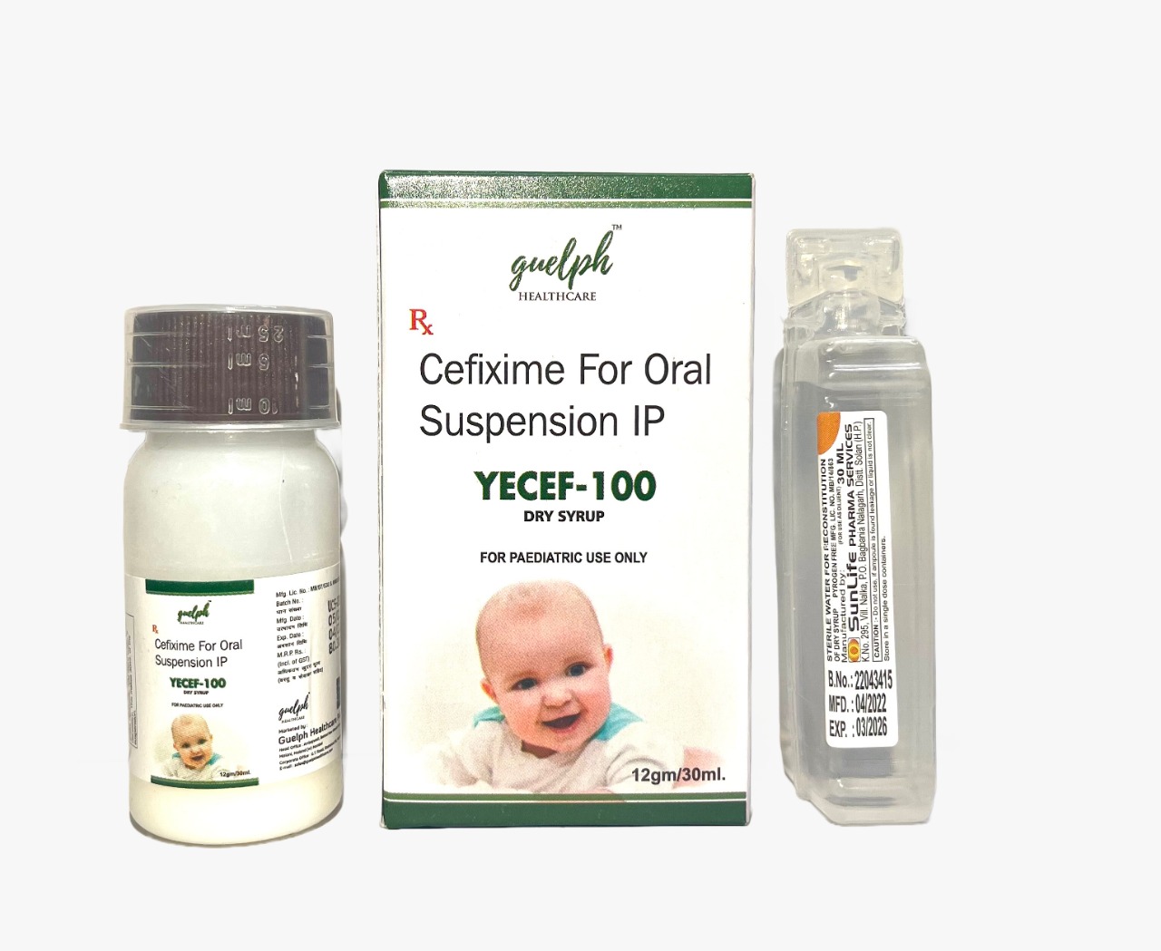 Product Name: YECEF 100 Cefixime 100mg Dry Syrup 30ml with WFI, Compositions of YECEF 100 Cefixime 100mg Dry Syrup 30ml with WFI are Cefixime 100mg for Oral suspension - Guelph Healthcare Pvt. Ltd