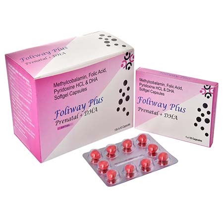 Product Name: FOLIWAY PLUS, Compositions of FOLIWAY PLUS are Methylcobalamin , Folic Acid , Pyridoxne Hcl & DHA Softgel Capsules - Cista Medicorp