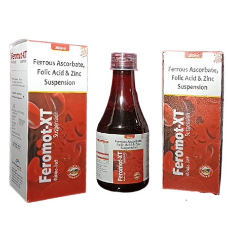 Product Name: Feromot XT, Compositions of Feromot XT are Ferrous Ascrobate, Folic Acid & Zinc Suspension - Kevlar Healthcare Pvt Ltd