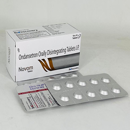Product Name: Novom, Compositions of Novom are Ondansetron Oraly Disintegration Tablets IP - Biodiscovery Lifesciences Pvt Ltd