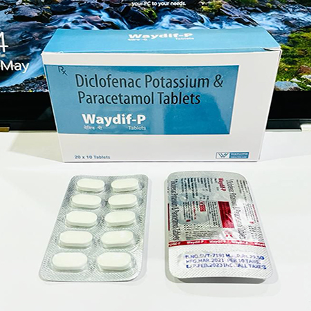 Product Name: Waydif P, Compositions of Waydif P are Diclofenac Potassium & Paracetamol - Waylone Healthcare