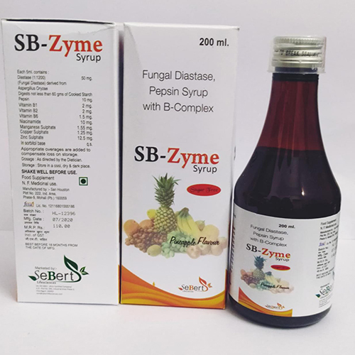 Product Name: SB Zyme, Compositions of SB Zyme are Fungal Diastate, Pepsin Syrup with B-Complex - Sebert Lifesciences