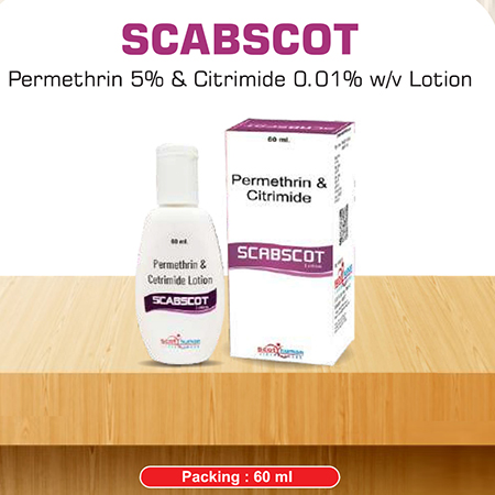 Product Name: Scabscot, Compositions of Scabscot are Permethrin 5% & Citrimide 0.01% w/v Lotion - Scothuman Lifesciences