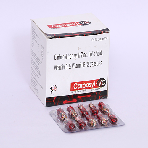 Product Name: CARBOSYL VC, Compositions of CARBOSYL VC are Carbonyl Iron with Zinc, Folic Acid, Vitamin C & Vitamin B12 Capsules - Biomax Biotechnics Pvt. Ltd