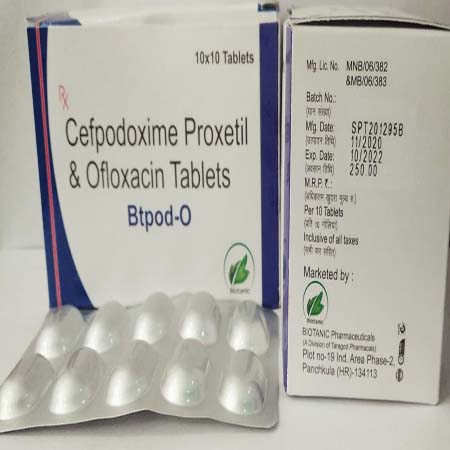 Product Name: Btpod O, Compositions of Btpod O are Cefpodoxime Proxetil & Ofloxacin Tablets - Biotanic Pharmaceuticals