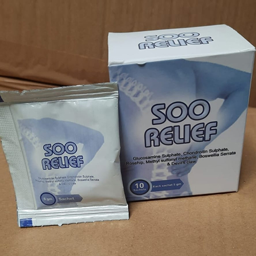 Product Name: Soo Relief, Compositions of Soo Relief are Glucosamine Sulphate,Chondrotin Sulphate,Rosehip,Mthyl Sulphonyl Methane,Boswella Serrata and Devils Claw - Jonathan Formulations