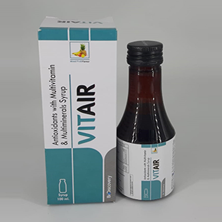 Product Name: Vitair, Compositions of Vitair are Antioxidants with Multivitamin & Multiminerals Syrup - Biodiscovery Lifesciences Pvt Ltd
