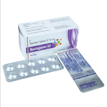 Product Name: Baclogesic 10, Compositions of Baclogesic 10 are Baclofen Tablets IP 10mg - Medok Life Sciences Pvt. Ltd