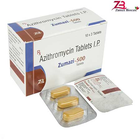 Product Name: Zumazi 500, Compositions of Azithromycin Tablets I.P. are Azithromycin Tablets I.P. - Zumax Biocare