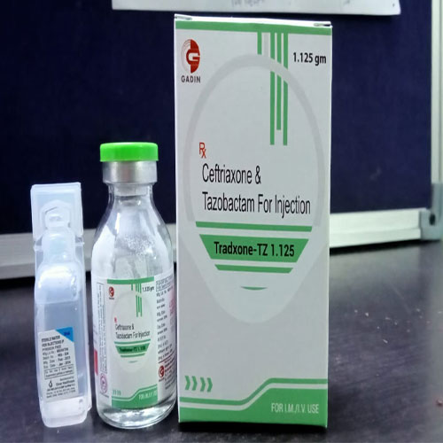 Product Name: Tradxone TZ, Compositions of Tradxone TZ are CEFTRIAXONE SODIUM 1000 MG + TAZOBACTAM 125MG - Gadin Pharmaceuticals Pvt. Ltd