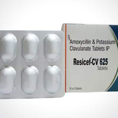 Product Name: RESICEF CV 625, Compositions of RESICEF CV 625 are Amoxycillin & potassium Clavulanate Tablets - Alardius Healthcare