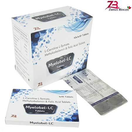 Product Name: Myelobel LC, Compositions of Myelobel LC are L-Carnitine,L-Tartrate Methylcobalamin & Folic Acid Tablets - Zumax Biocare