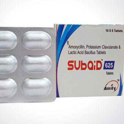 Product Name: SUBQID, Compositions of SUBQID are Amoxycillin, Paracetamol Clavulante & Lactic acid Bacillius Tablets - Alardius Healthcare