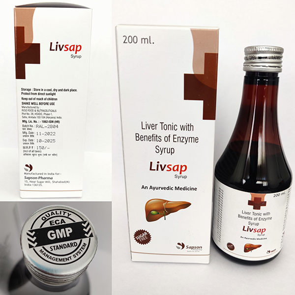 Product Name: Livsap, Compositions of are Liver Tonic with benefits of Enzyme Syrup  - Sapson Pharma