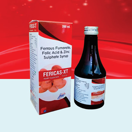 Product Name: FERICAS XT, Compositions of FERICAS XT are Ferrous Fumarate Folic Acid & Zinc Sulphate Syrup - Healthkey Life Science Private Limited