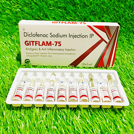 Product Name: Gitflam 75, Compositions of Gitflam 75 are Diclofenac Sodium Injection IP - Gvans Biotech Pvt. Ltd