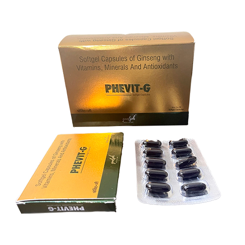 Product Name: PhevitG, Compositions of PhevitG are Softgel Capsules of Ginseng with Vitamins, Minerals And  Antioxidants - Guelph Healthcare Pvt Ltd