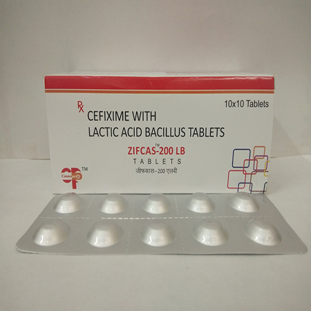 Product Name: Zifcas 200 LB, Compositions of Zifcas 200 LB are Cefixime with Lactic Acid Bacillus Tablets - Cassopeia Pharmaceutical Pvt Ltd