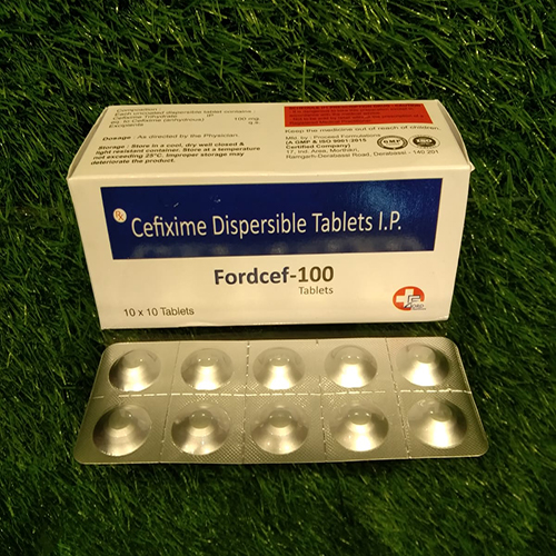 Product Name: Fordcef 100, Compositions of Fordcef 100 are Cefixime Dispersible Tablets IP - Crossford Healthcare